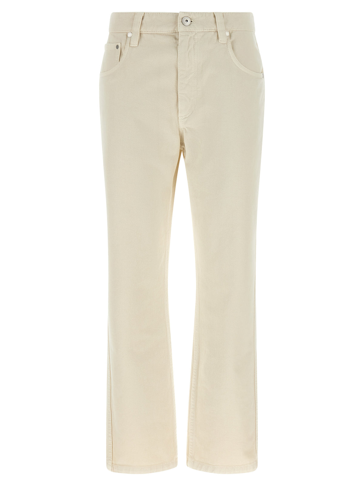 Beige Cotton Straight-Leg Jeans