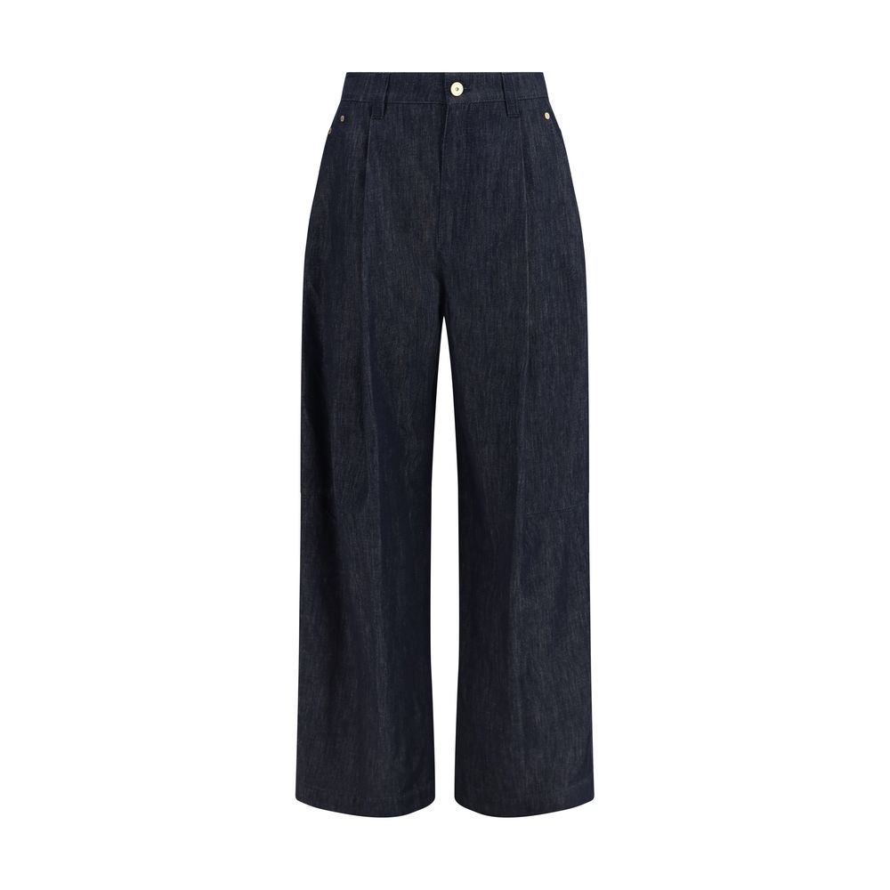 Blue Cotton Casual Pants
