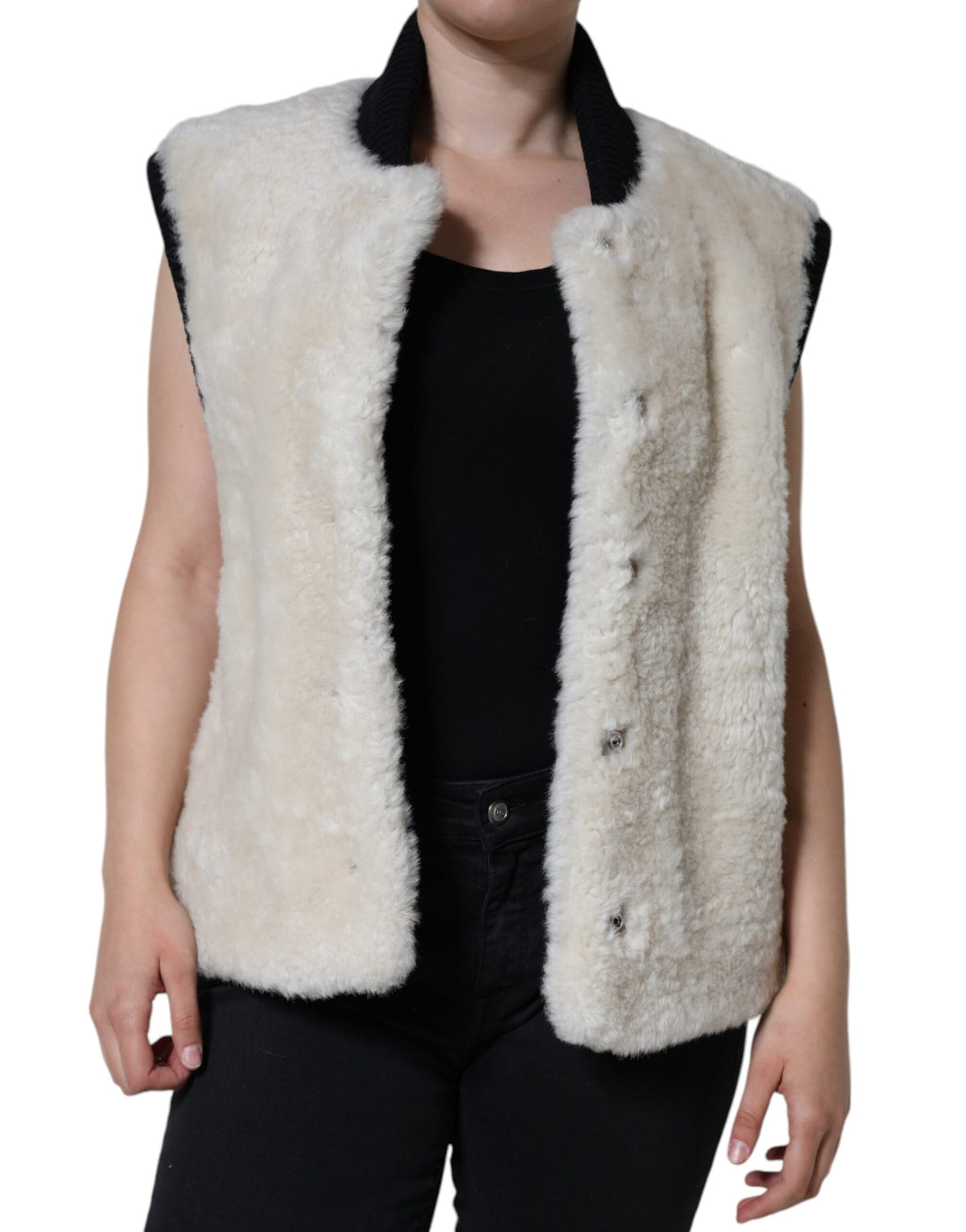 White WARRENFORD Shearling Leather Vest Coat Jacket
