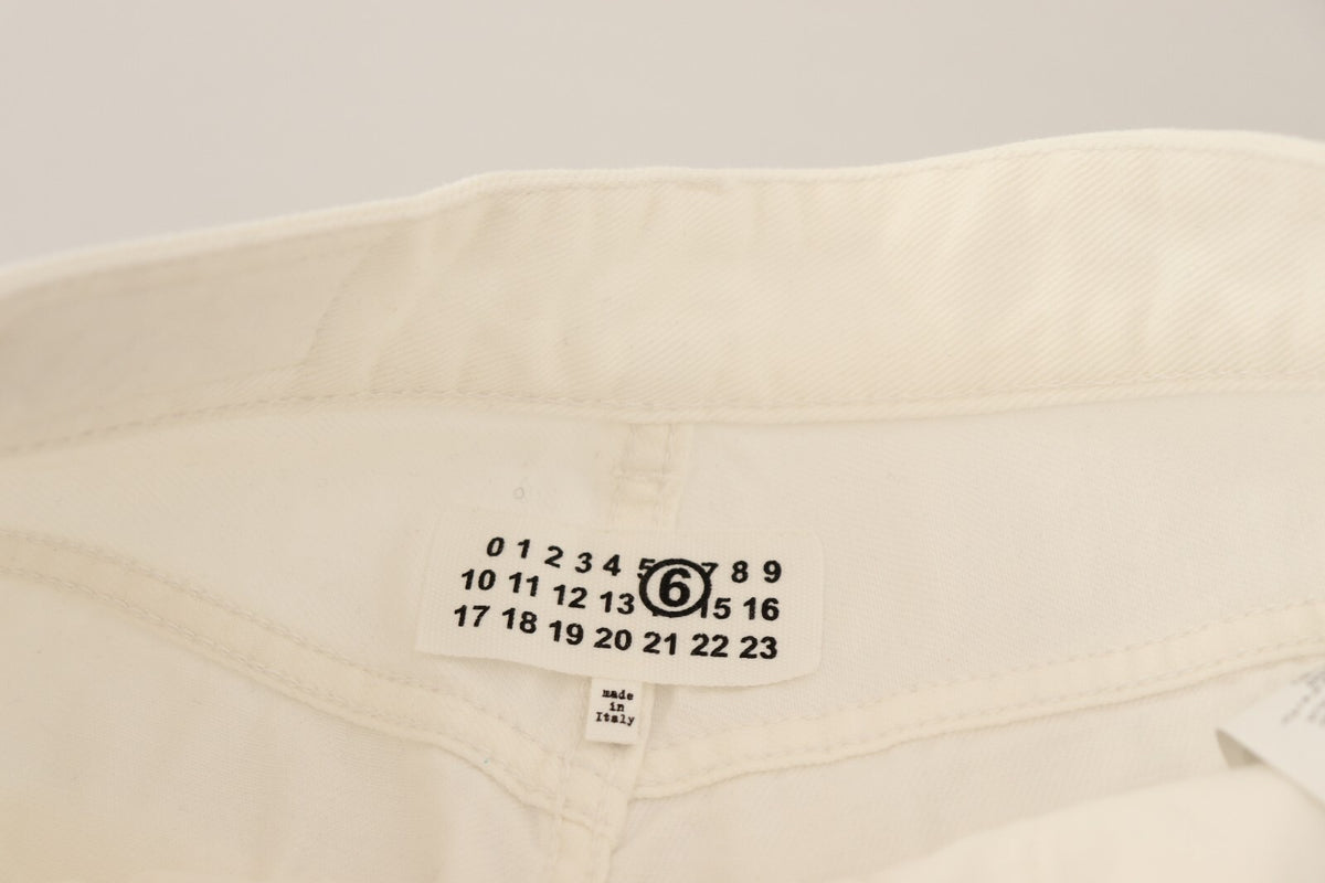 White Mid Waist Knee Length Bermuda Shorts