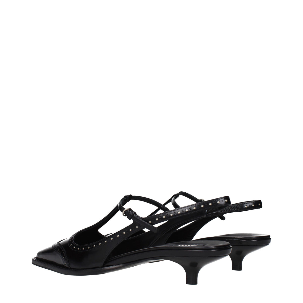 Black Leather Mid Heel Pumps