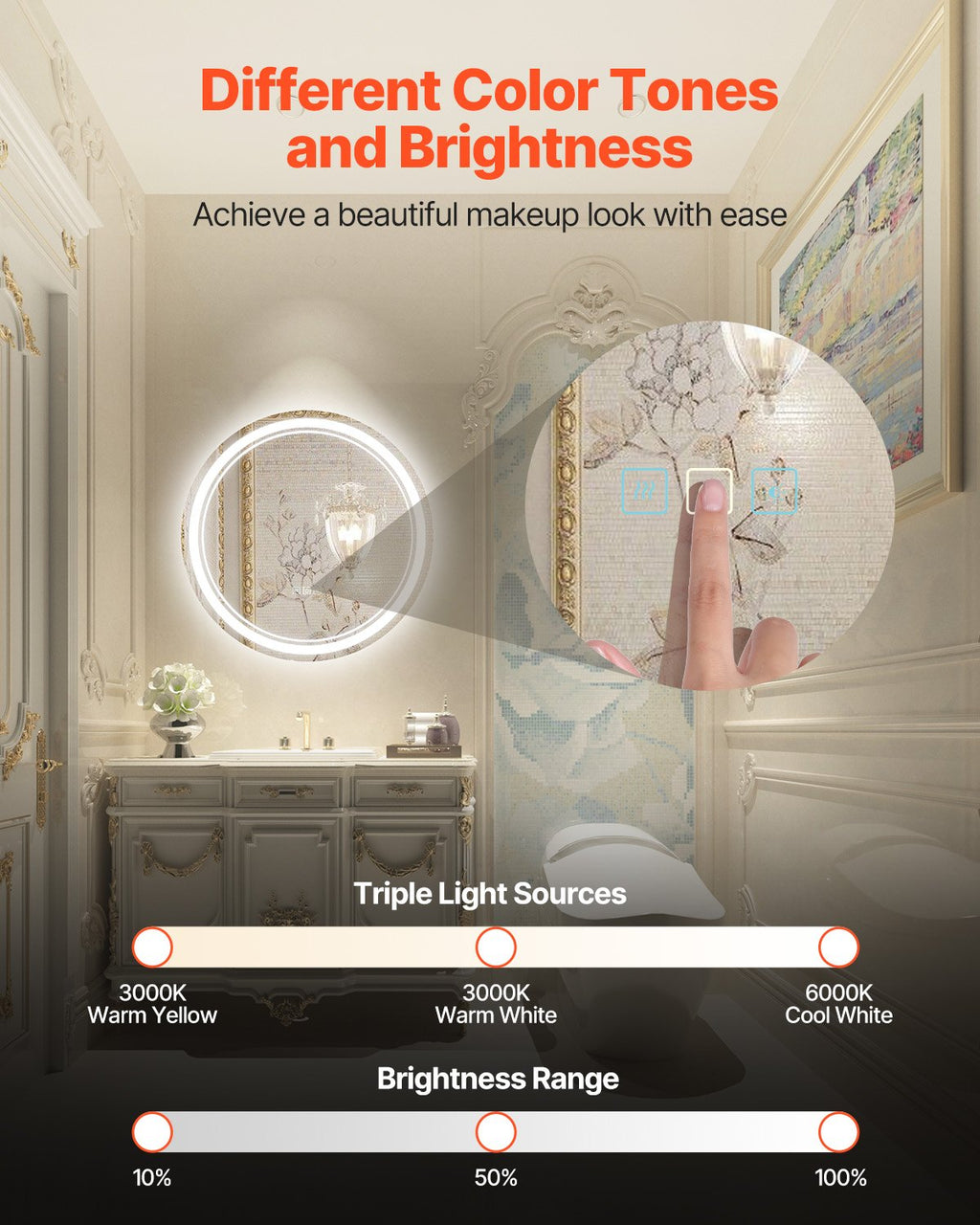 Round LED Bathroom Mirror, 60 cm