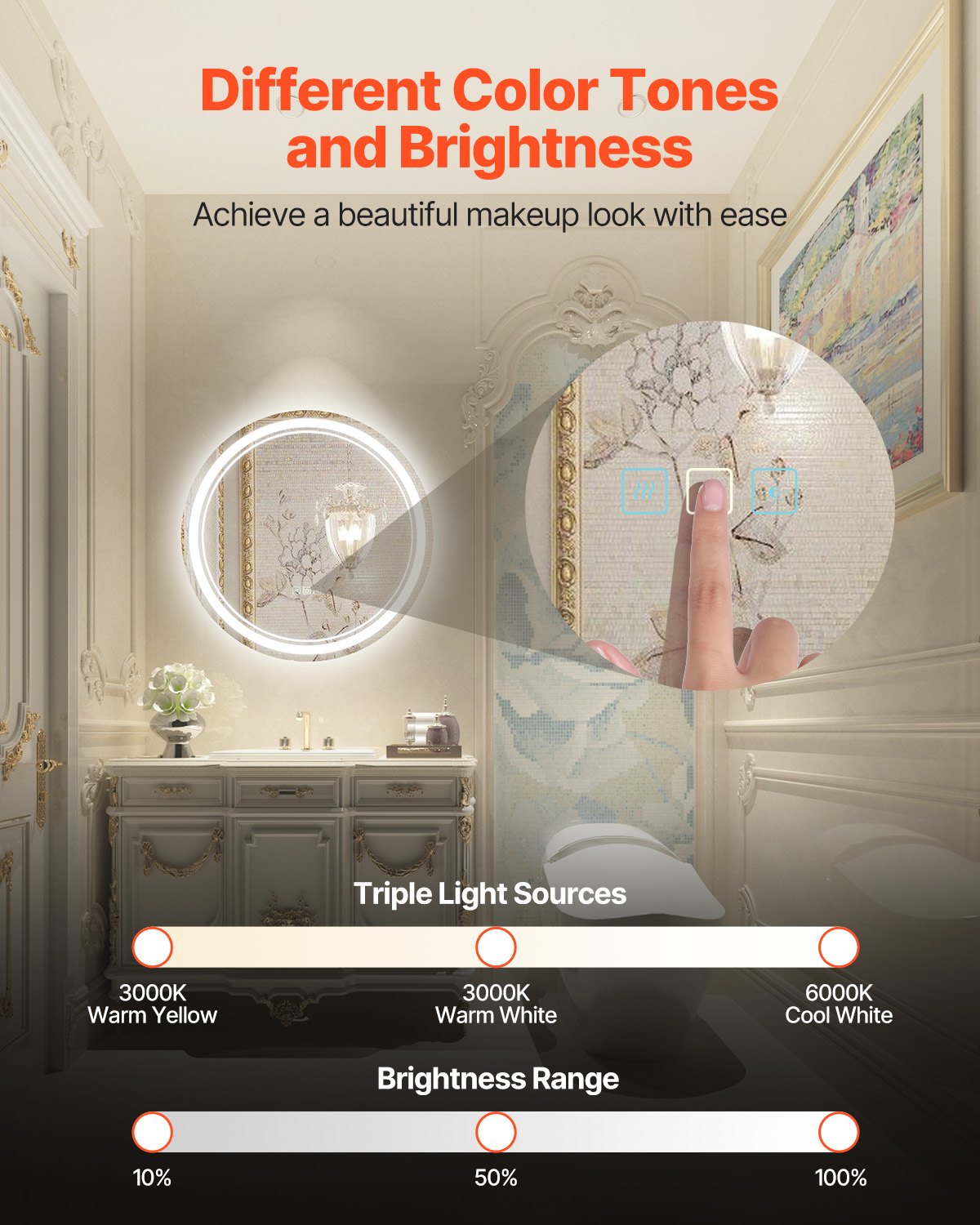Round LED Bathroom Mirror, 60 cm