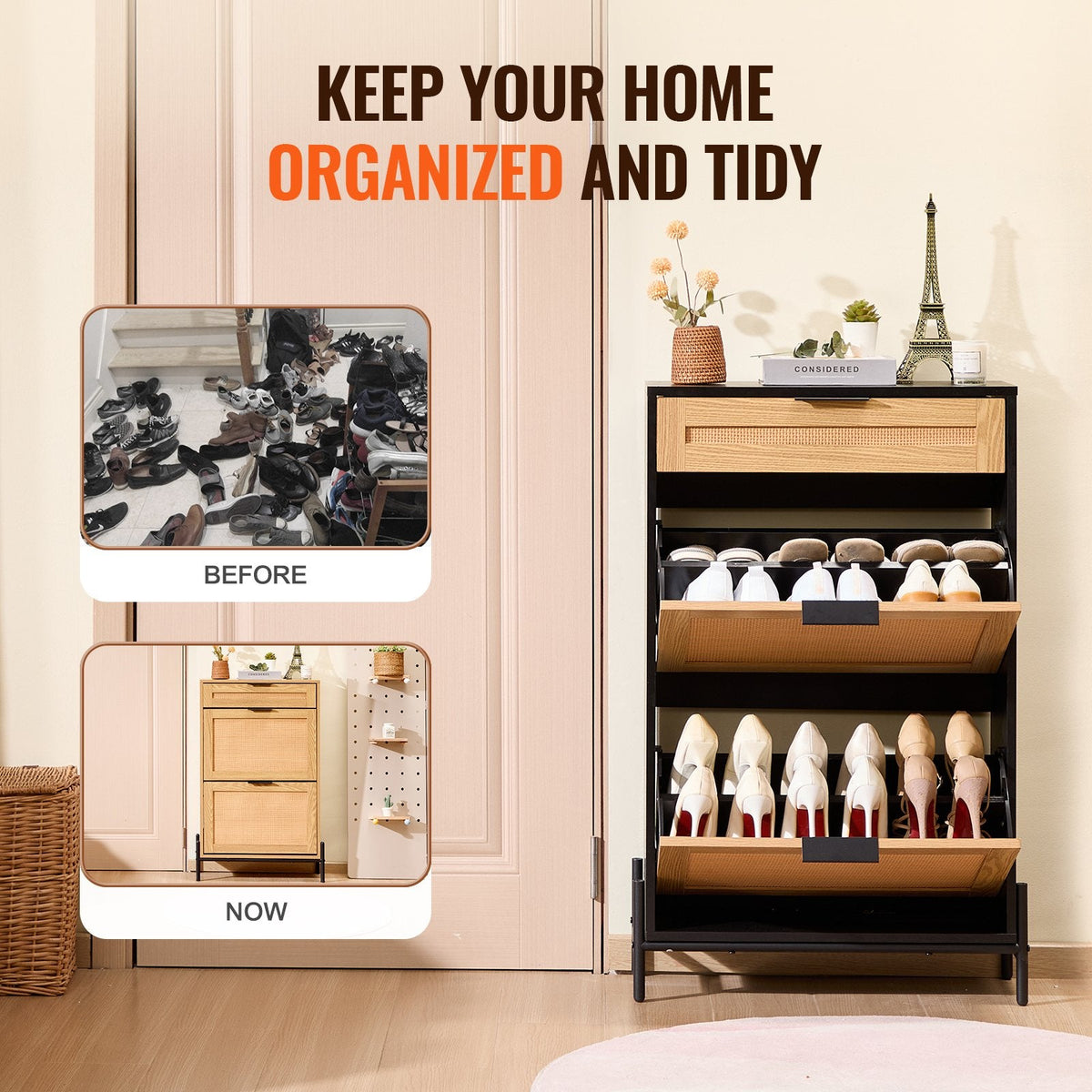 Slim Rattan Shoe Cabinet