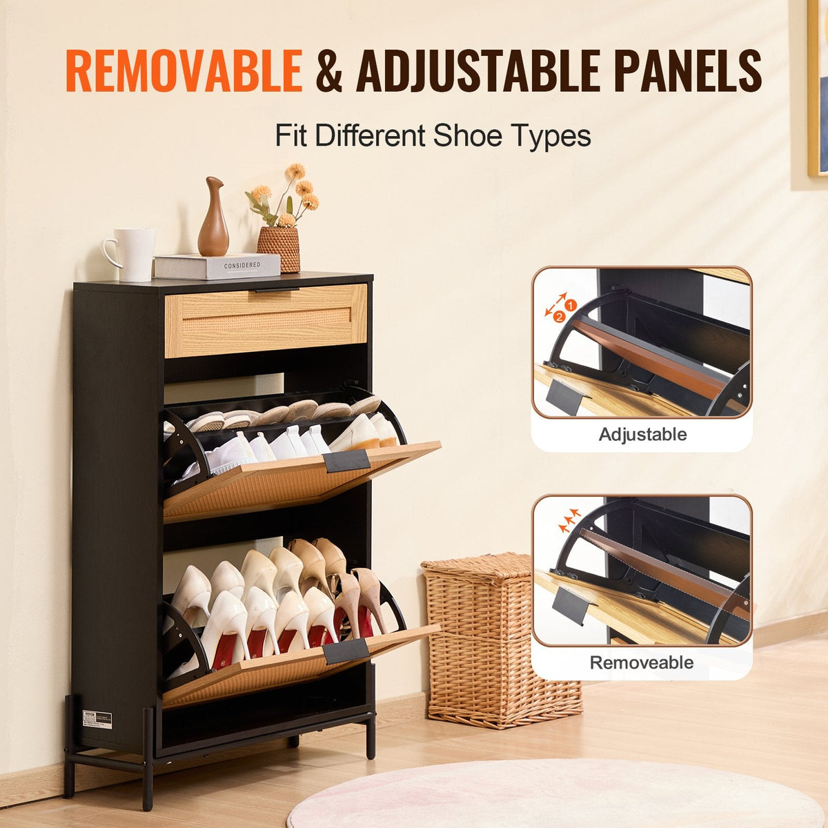 Slim Rattan Shoe Cabinet