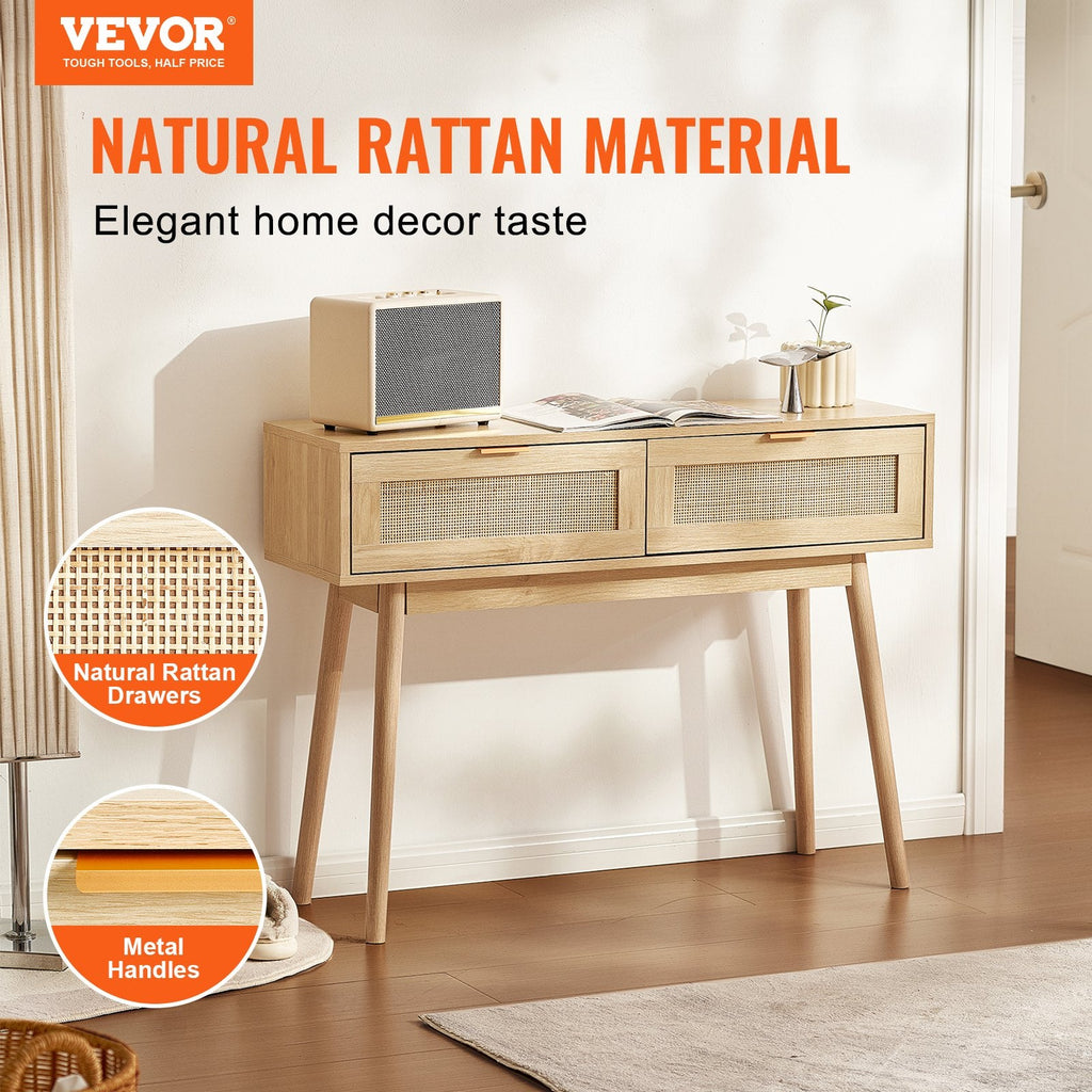 Rattan Console Table with 2 Drawers