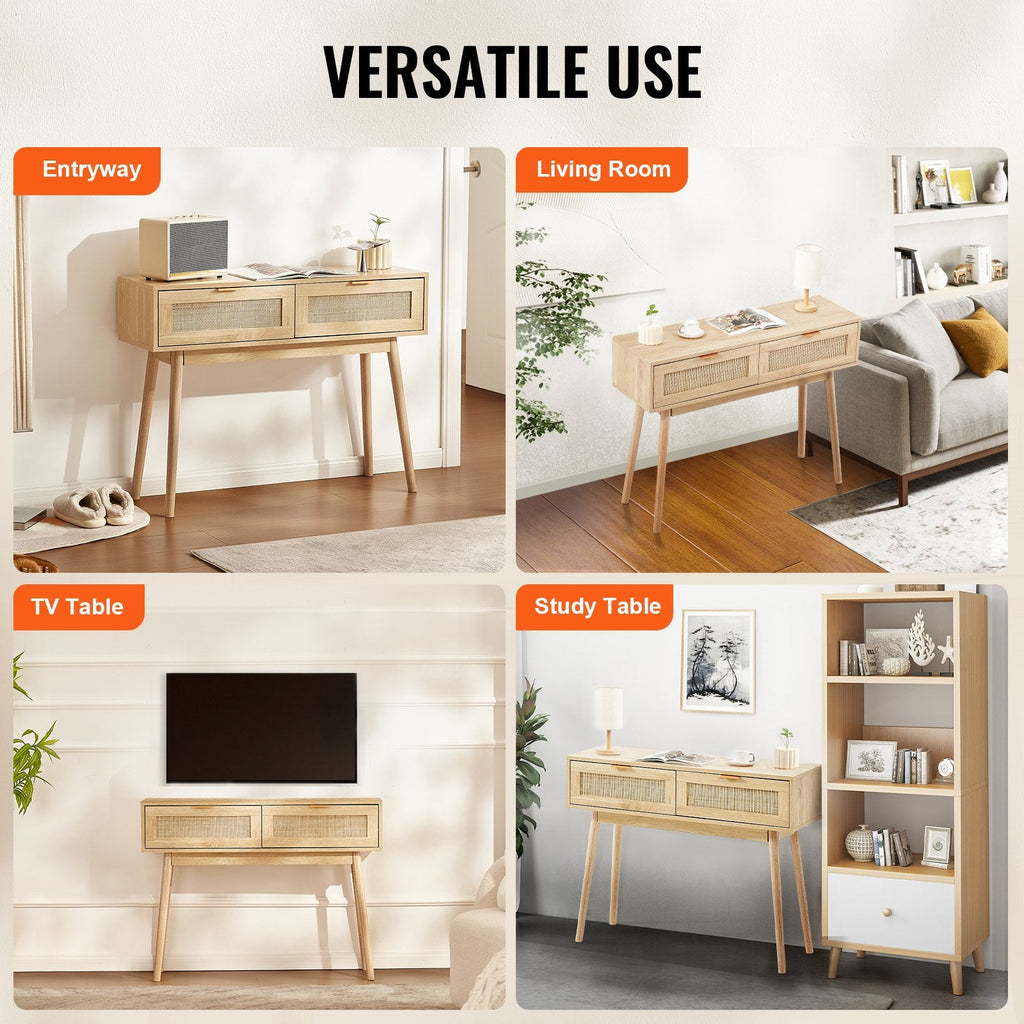 Rattan Console Table with 2 Drawers
