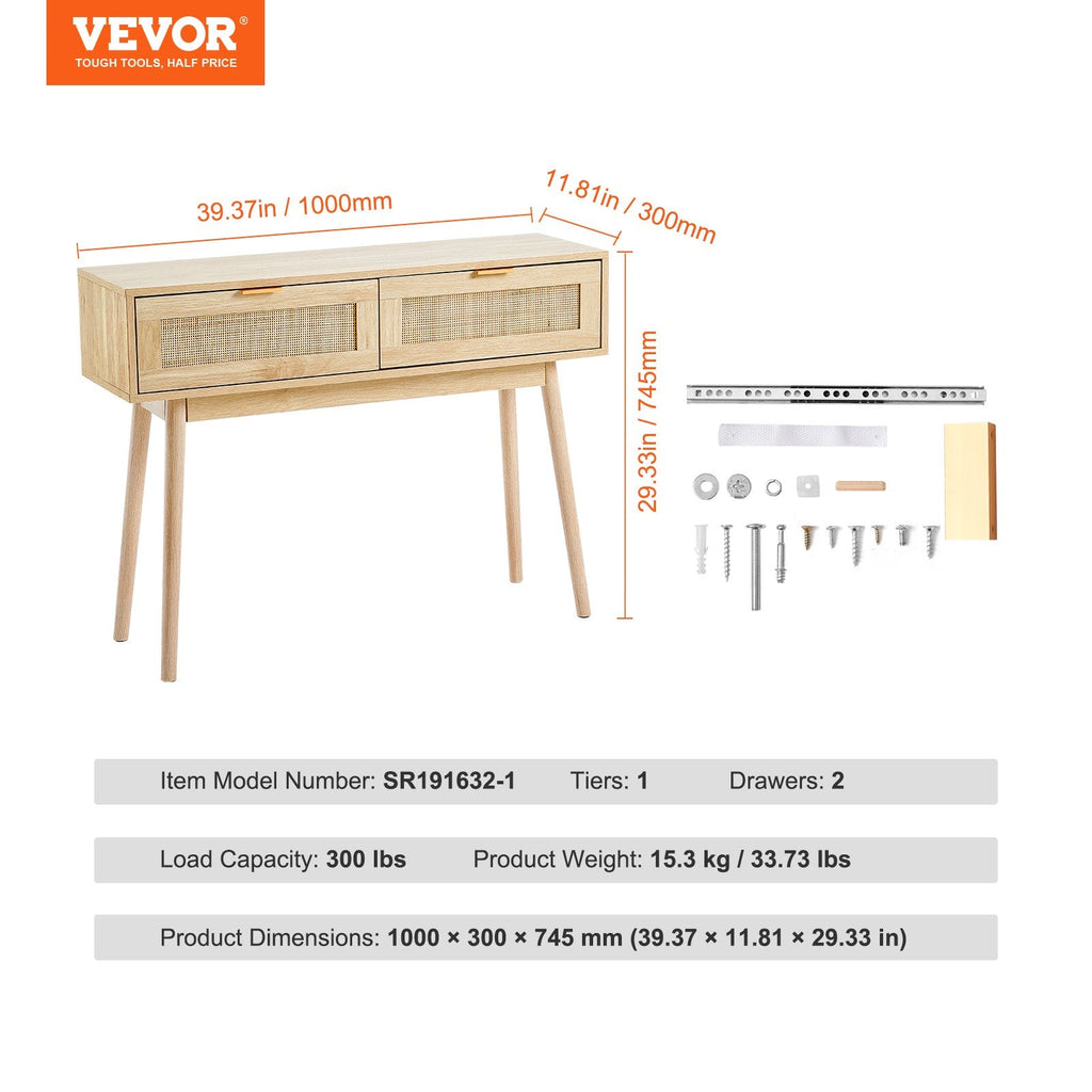Rattan Console Table with 2 Drawers