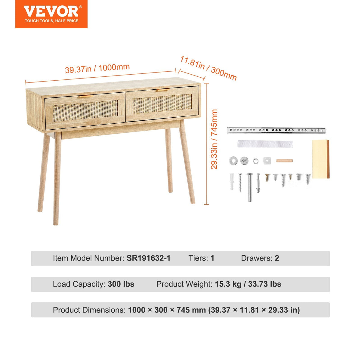 Rattan Console Table with 2 Drawers