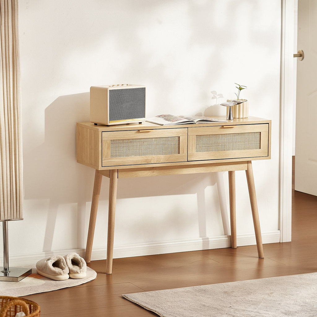 Rattan Console Table with 2 Drawers